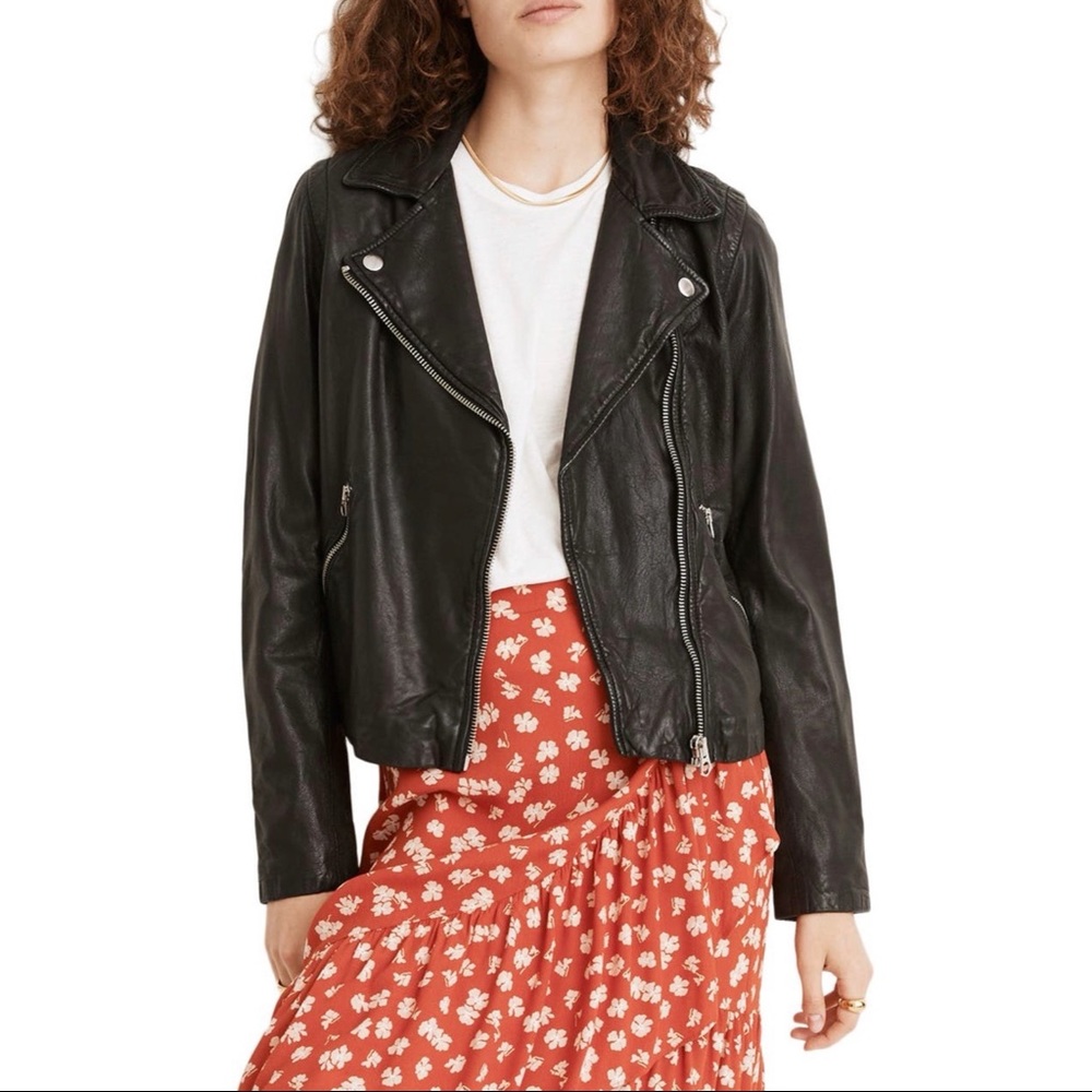 Madwell Women's Washed Leather Motorcycle Jacket XL E0488 Black